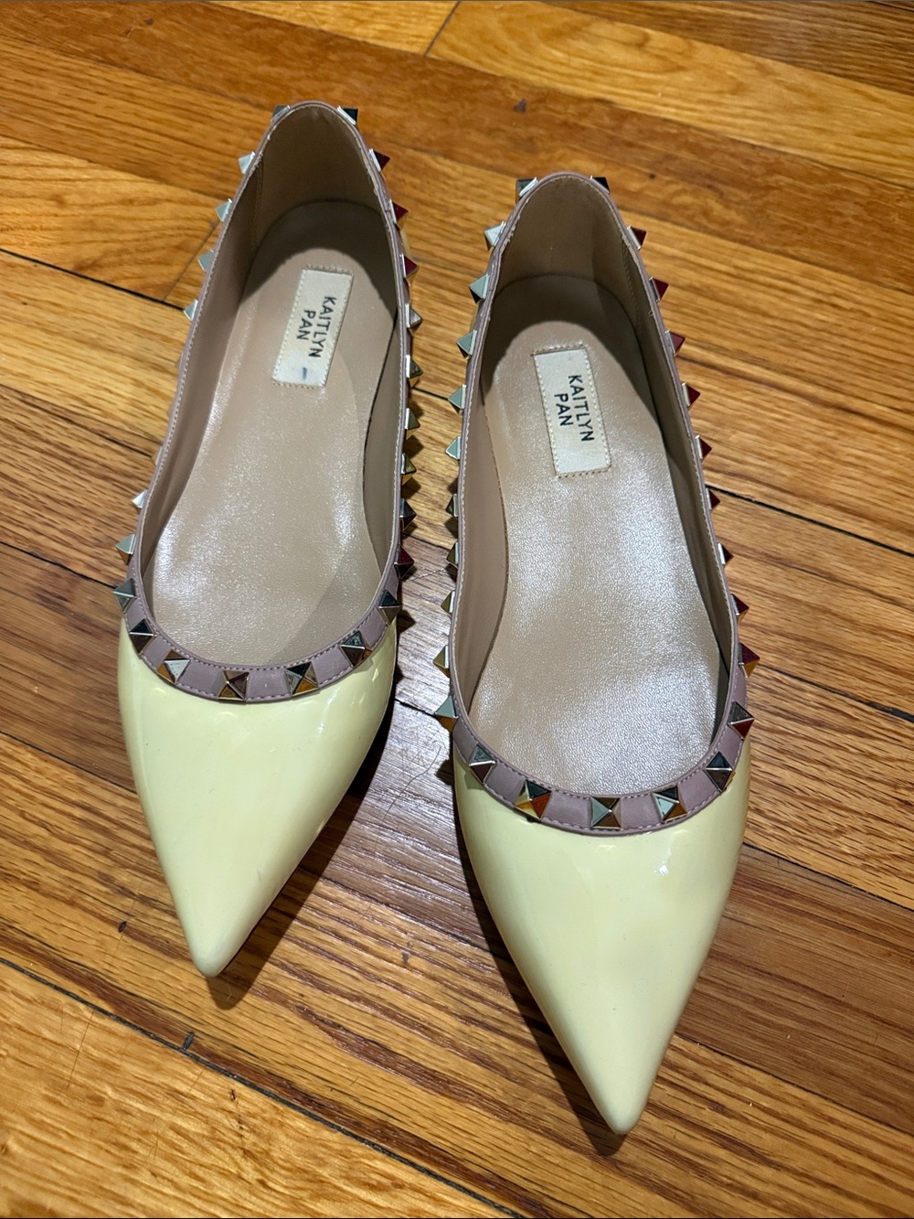 Kaitlyn Pan Lemon Patent Pointed-Toe Studded Flats